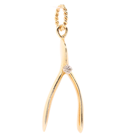 Vintage 9ct Hallmarked Gold Diamond Wishbone Ring Holder Charm Lucky Pendant