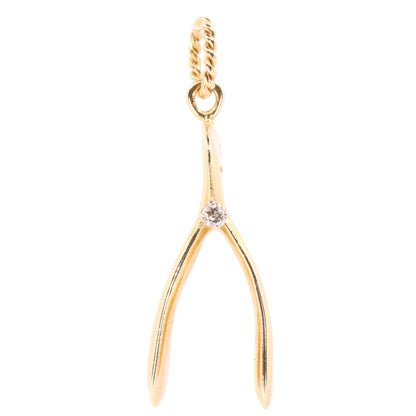 Vintage 9ct Hallmarked Gold Diamond Wishbone Ring Holder Charm Lucky Pendant