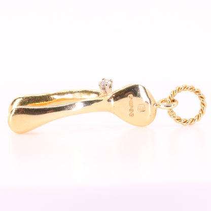 Vintage 9ct Hallmarked Gold Diamond Wishbone Ring Holder Charm Lucky Pendant