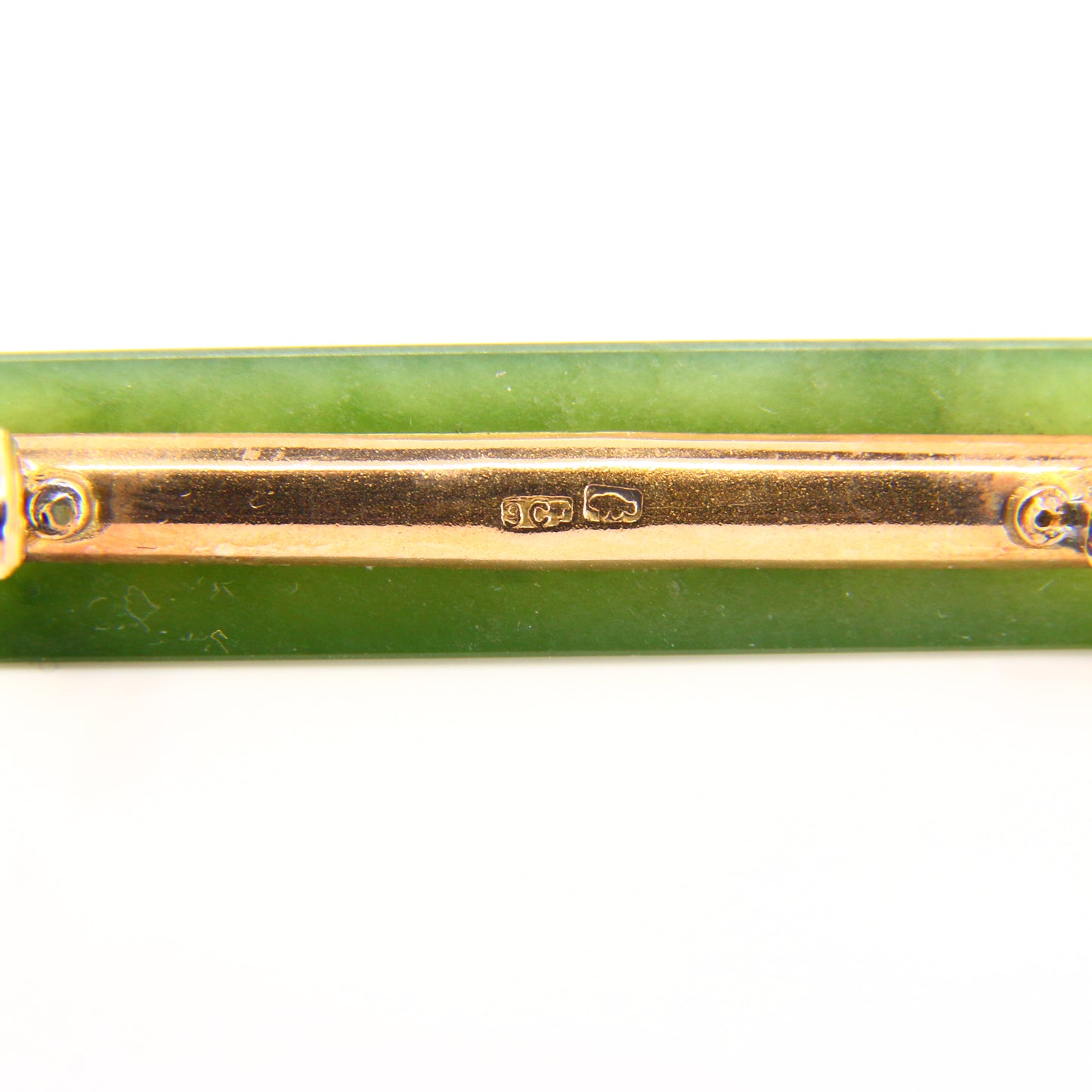 Vintage Kia Ora 9ct Jade Bar Brooch New Zealand Pounamu Yellow Gold NZ