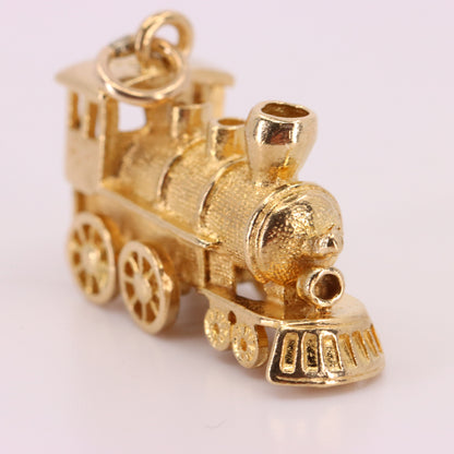 Vintage 9ct Hallmarked Yellow Gold Steam Train Charm Retro Travel Pendant Gift