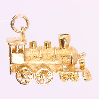 Vintage 9ct Hallmarked Yellow Gold Steam Train Charm Retro Travel Pendant Gift