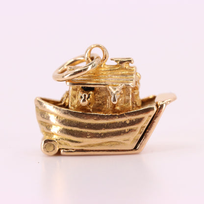 Vintage 9ct Yellow Gold Noahs Ark Opening Boat Charm Animal Religious Pendant