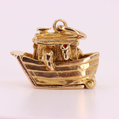 Vintage 9ct Yellow Gold Noahs Ark Opening Boat Charm Animal Religious Pendant