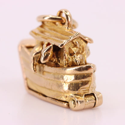 Vintage 9ct Yellow Gold Noahs Ark Opening Boat Charm Animal Religious Pendant