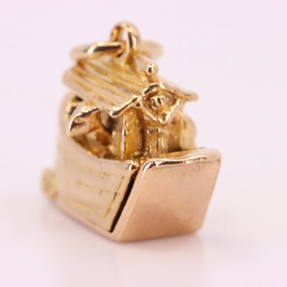 Vintage 9ct Yellow Gold Noahs Ark Opening Boat Charm Animal Religious Pendant