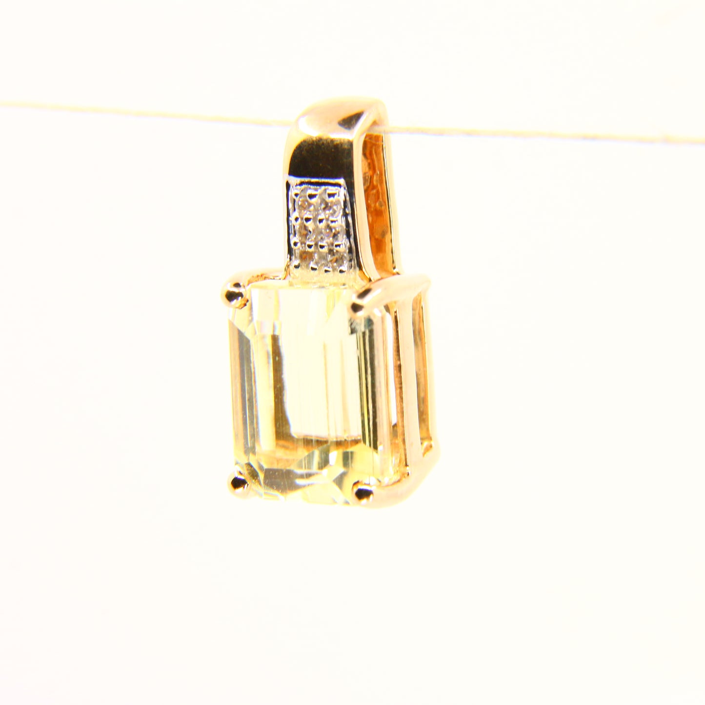 Vintage 10ct Citrine Drop Pendant CZ Stone 10 Carat Hallmarked Yellow Gold Charm