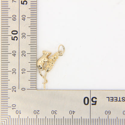 Vintage 9ct Hallmarked Gold Field Mouse Charm Wheat Sheaf Animal Pendant Gift