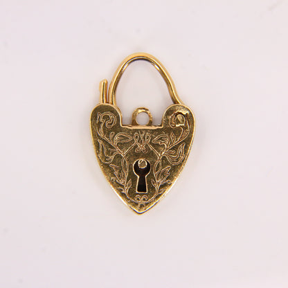 Vintage 9ct Engraved Heart Lock Gold Charm Padlock Pendant Hallmarked Gifts