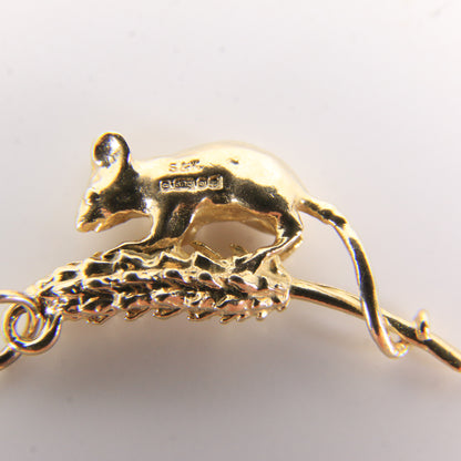 Vintage 9ct Hallmarked Gold Field Mouse Charm Wheat Sheaf Animal Pendant Gift