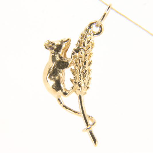 Vintage 9ct Hallmarked Gold Field Mouse Charm Wheat Sheaf Animal Pendant Gift