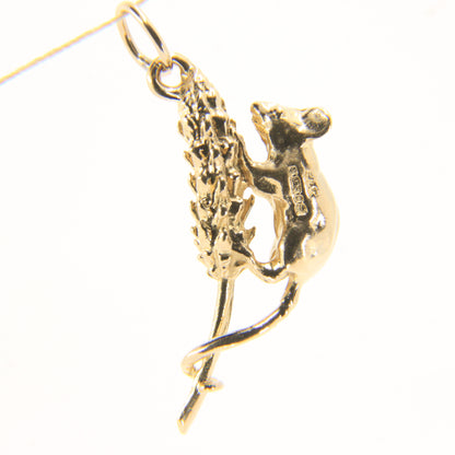Vintage 9ct Hallmarked Gold Field Mouse Charm Wheat Sheaf Animal Pendant Gift