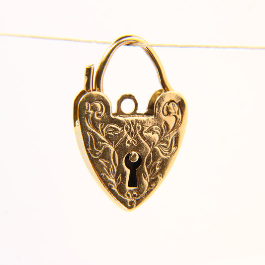 Vintage 9ct Engraved Heart Lock Gold Charm Padlock Pendant Hallmarked Gifts