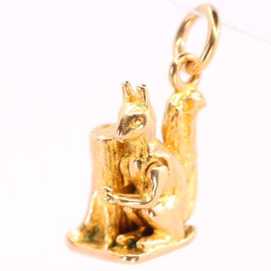 Vintage 9ct Hallmarked Gold Squirrel Eating Nut Charm Moving Animal Pendant Gift