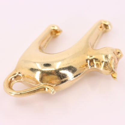 Vintage 9ct Hallmarked Yellow Gold Scaredy Cat Pendant Arched Back Animal Charm