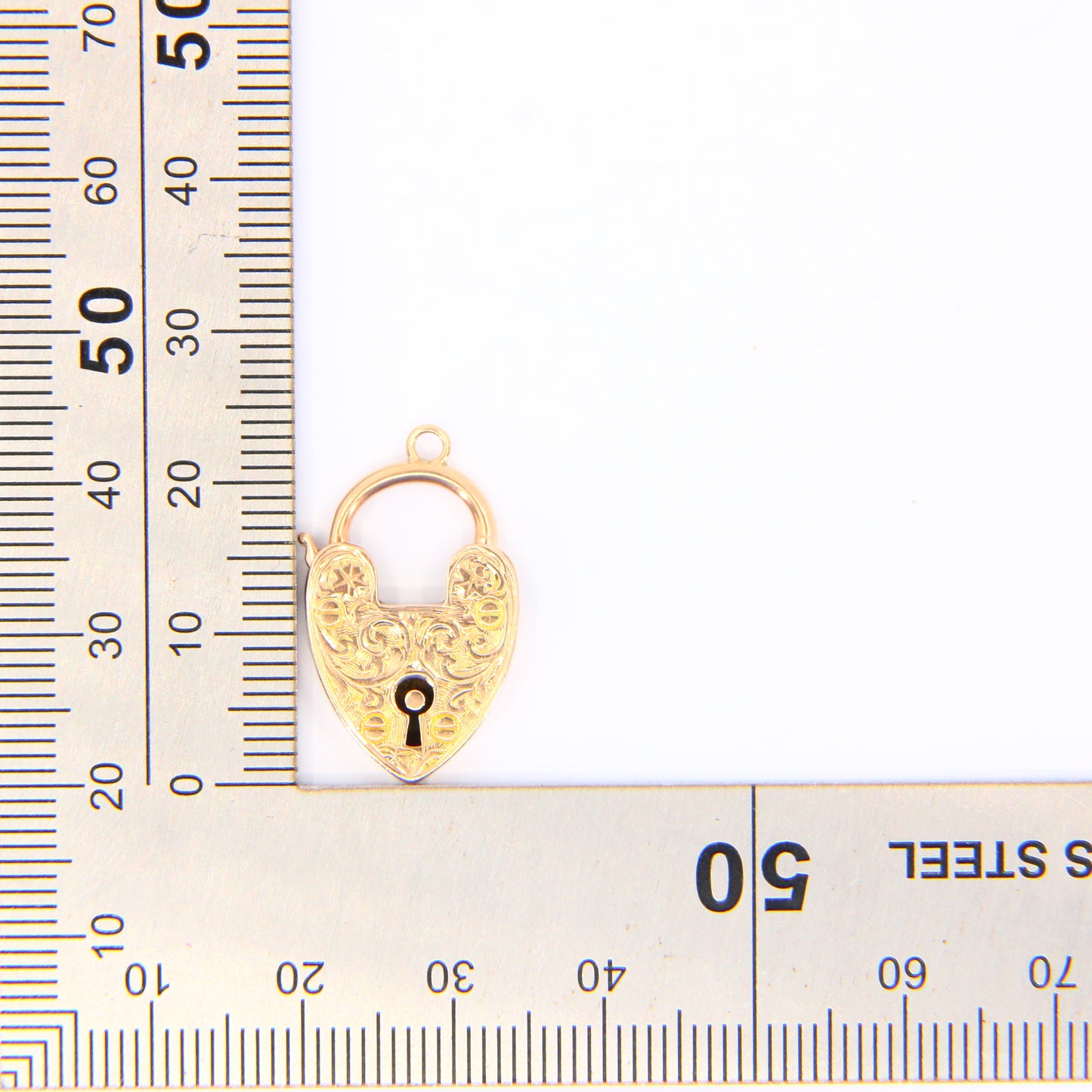 Vintage 9ct Engraved Heart Lock Charm Padlock Closer Solid Gold Pendant Craft Gift