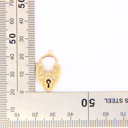 Vintage 9ct Engraved Heart Lock Charm Padlock Closer Solid Gold Pendant Craft Gift