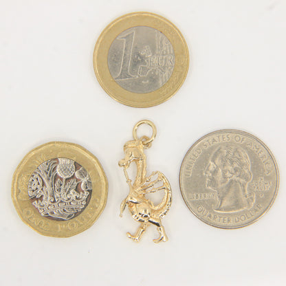 Vintage 9ct Hallmarked Gold Nessie Bagpipe Pendant Loch Ness Monster Charm