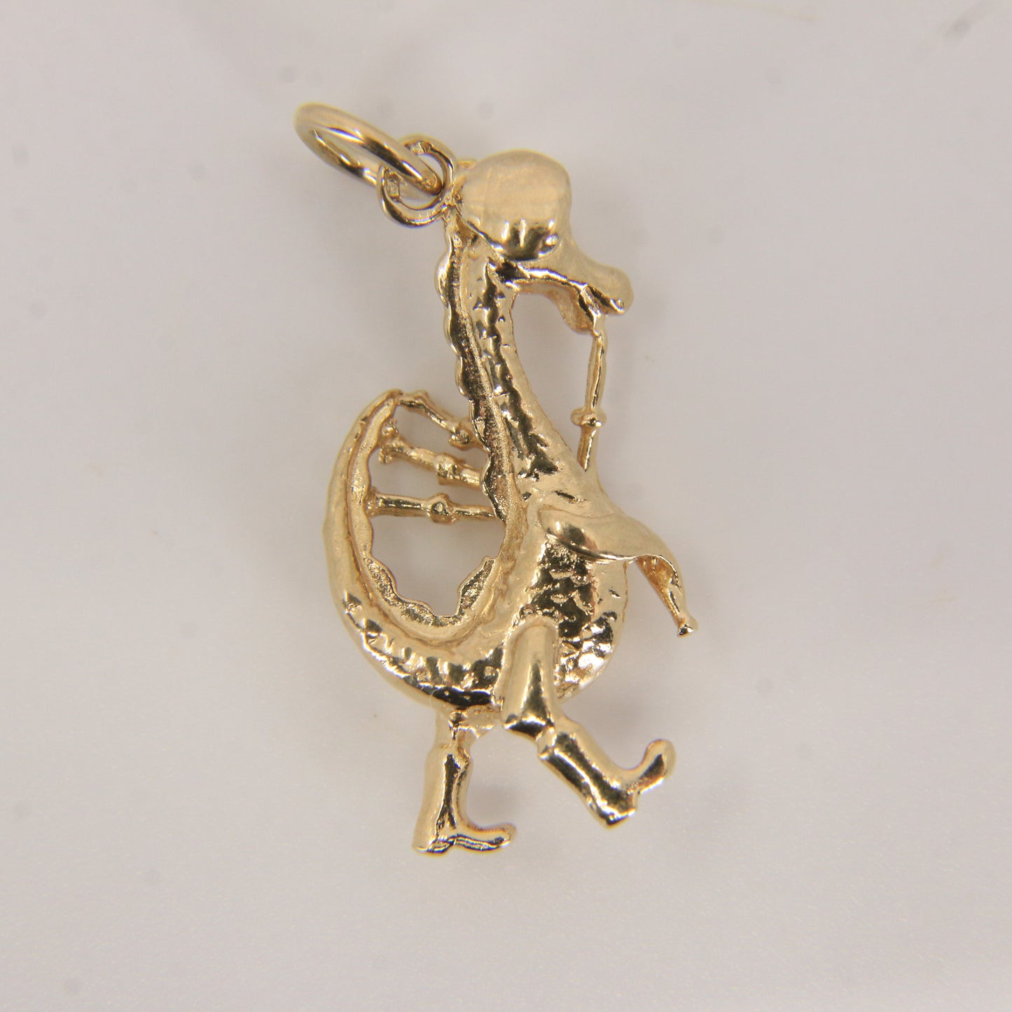 Vintage 9ct Hallmarked Gold Nessie Bagpipe Pendant Loch Ness Monster Charm