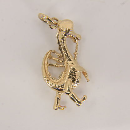 Vintage 9ct Hallmarked Gold Nessie Bagpipe Pendant Loch Ness Monster Charm