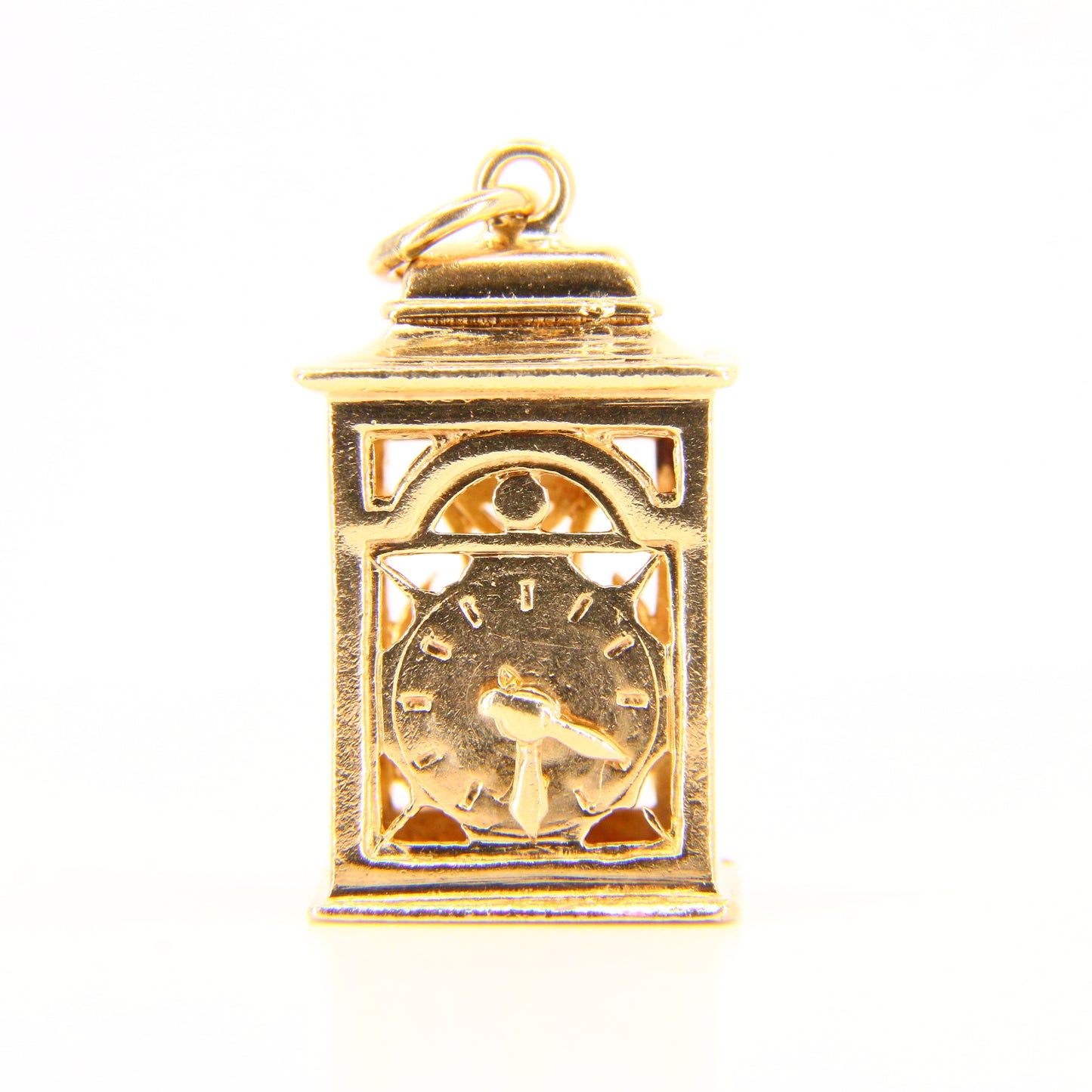 Vintage 9ct Clock Charm Moving Hands Hallmarked Yellow Gold Mantel Clock Pendant