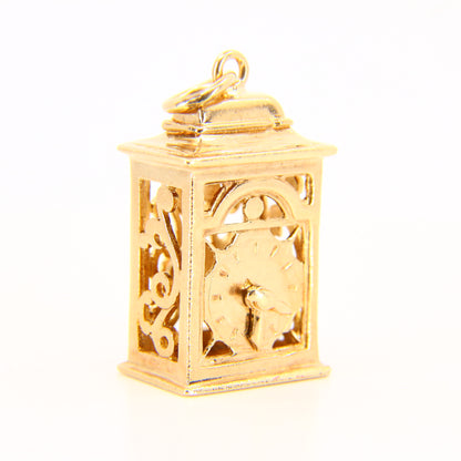 Vintage 9ct Clock Charm Moving Hands Hallmarked Yellow Gold Mantel Clock Pendant