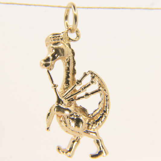 Vintage 9ct Hallmarked Gold Nessie Bagpipe Pendant Loch Ness Monster Charm