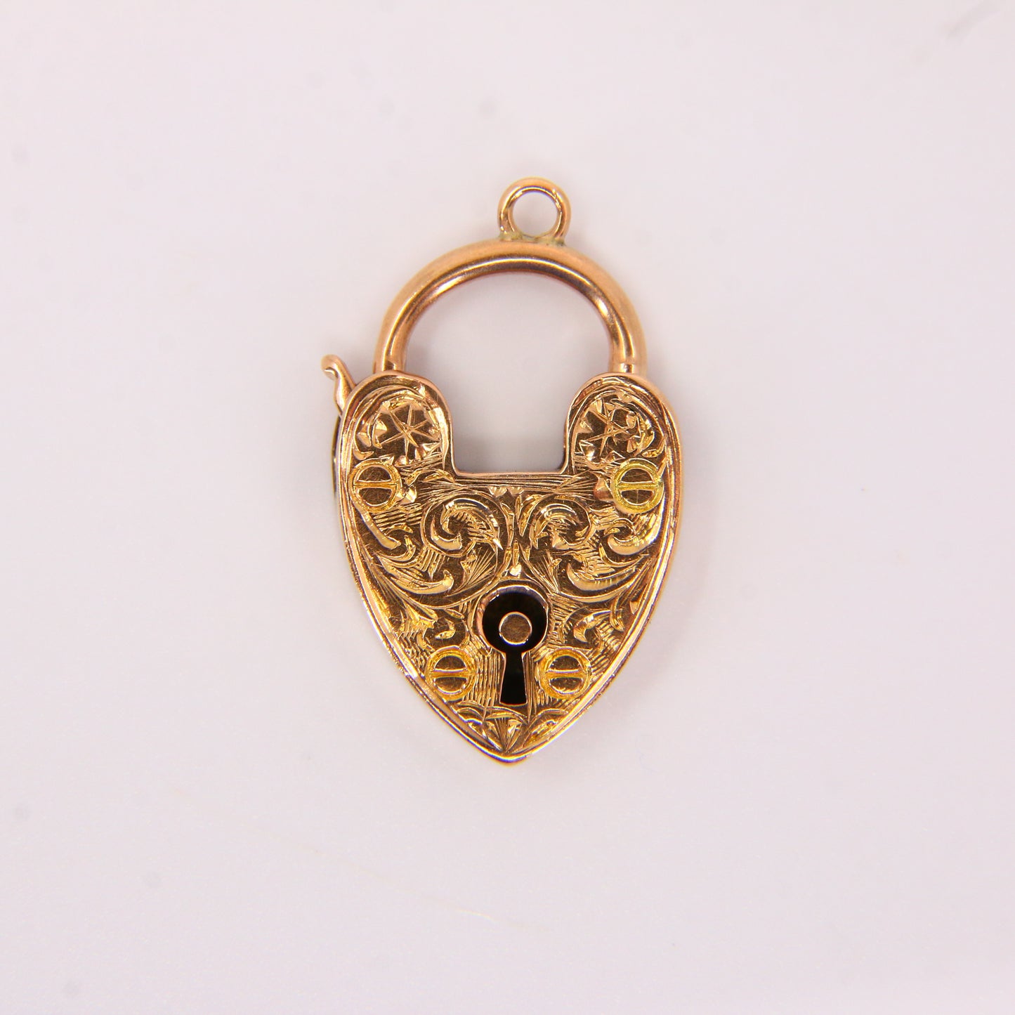 Vintage 9ct Engraved Heart Lock Charm Padlock Closer Solid Gold Pendant Craft Gift