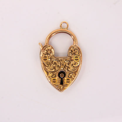 Vintage 9ct Engraved Heart Lock Charm Padlock Closer Solid Gold Pendant Craft Gift