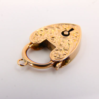 Vintage 9ct Engraved Heart Lock Charm Padlock Closer Solid Gold Pendant Craft Gift