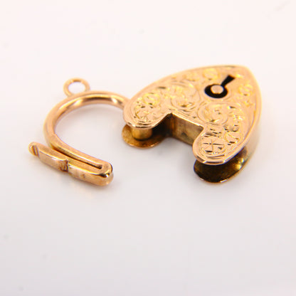 Vintage 9ct Engraved Heart Lock Charm Padlock Closer Solid Gold Pendant Craft Gift