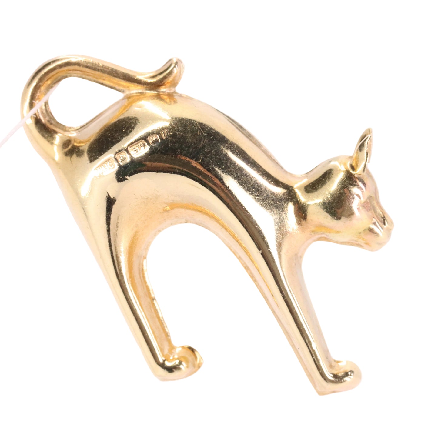 Vintage 9ct Hallmarked Yellow Gold Scaredy Cat Pendant Arched Back Animal Charm