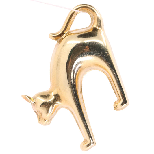 Vintage 9ct Hallmarked Yellow Gold Scaredy Cat Pendant Arched Back Animal Charm