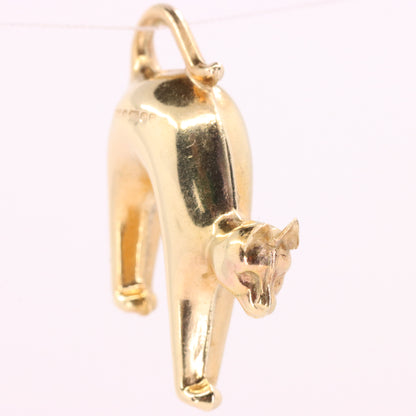 Vintage 9ct Hallmarked Yellow Gold Scaredy Cat Pendant Arched Back Animal Charm