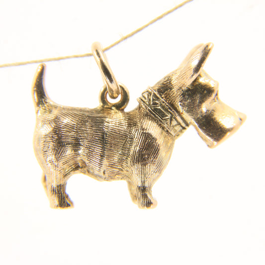 Vintage 9ct Hallmarked Gold Georg Jensen Scottie Dog Pendant Charm Gem Eyes Scottish Terrier