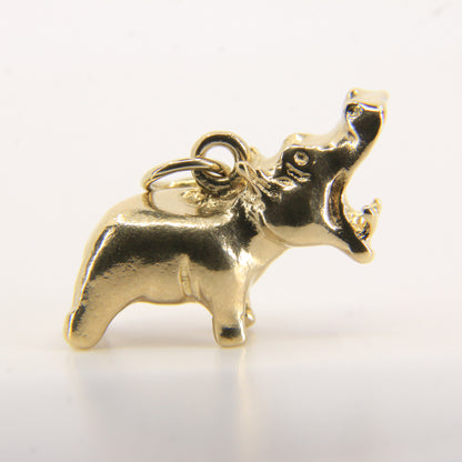 Vintage 9ct Gold Hippo Pendant Yellow Gold Animal Charm Detailed Hippopotamus