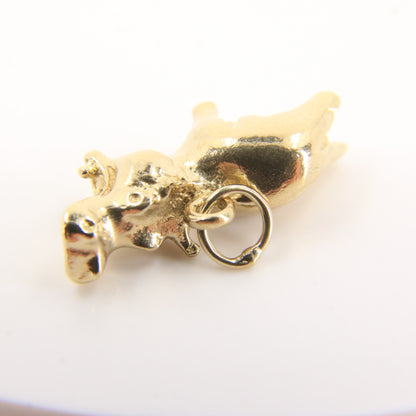Vintage 9ct Gold Hippo Pendant Yellow Gold Animal Charm Detailed Hippopotamus