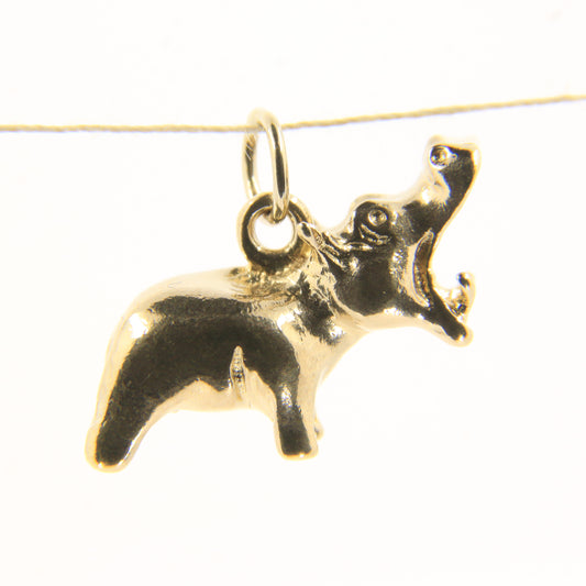 Vintage 9ct Gold Hippo Pendant Yellow Gold Animal Charm Detailed Hippopotamus