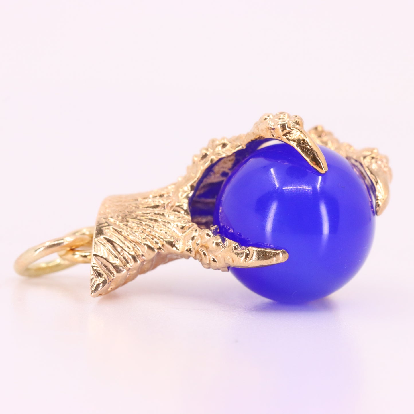 Vintage 9ct Hallmarked Yellow Gold Blue Agate Claw Charm Talisman Pendant Gift