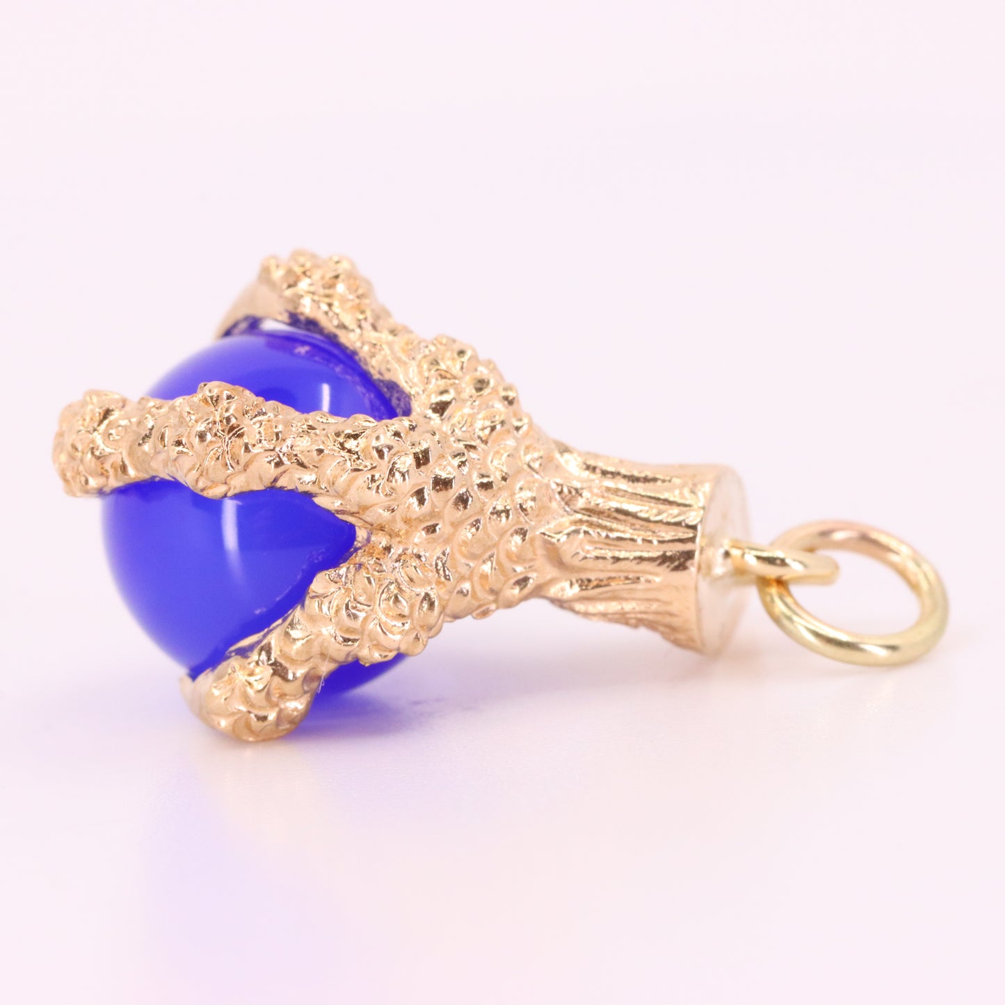 Vintage 9ct Hallmarked Yellow Gold Blue Agate Claw Charm Talisman Pendant Gift
