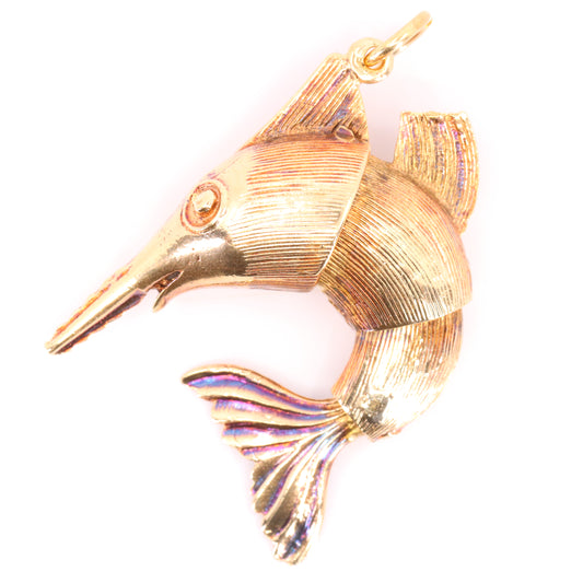 Vintage 9ct Hallmarked Gold Articulated Swordfish Pendant Fish Animal Charm