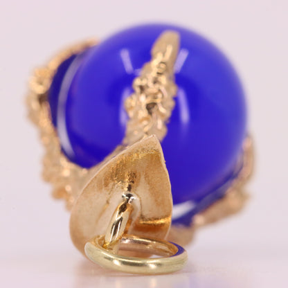 Vintage 9ct Hallmarked Yellow Gold Blue Agate Claw Charm Talisman Pendant Gift