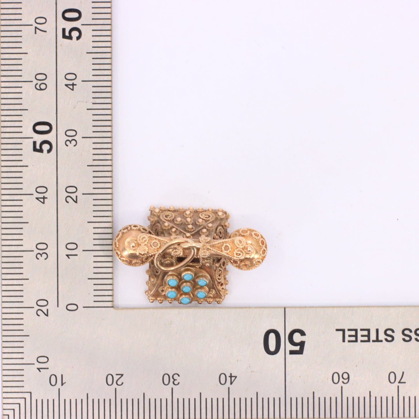 Vintage 9ct Hallmarked Gold Turquoise Rotary Phone Pendant Retro Charm Gift
