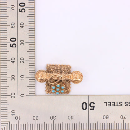 Vintage 9ct Hallmarked Gold Turquoise Rotary Phone Pendant Retro Charm Gift