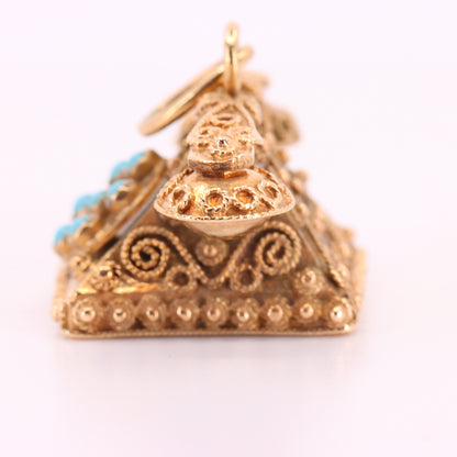 Vintage 9ct Hallmarked Gold Turquoise Rotary Phone Pendant Retro Charm Gift