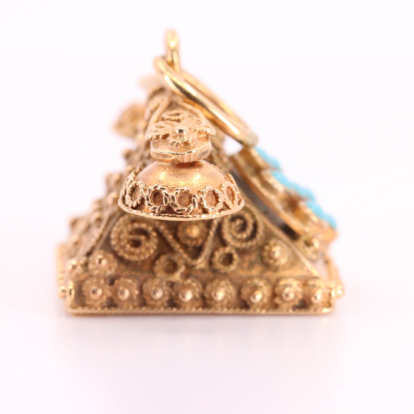 Vintage 9ct Hallmarked Gold Turquoise Rotary Phone Pendant Retro Charm Gift