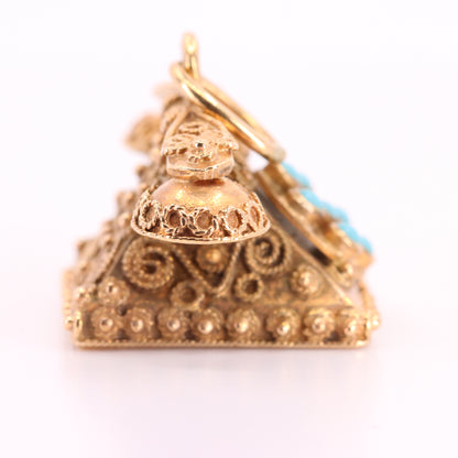 Vintage 9ct Hallmarked Gold Turquoise Rotary Phone Pendant Retro Charm Gift