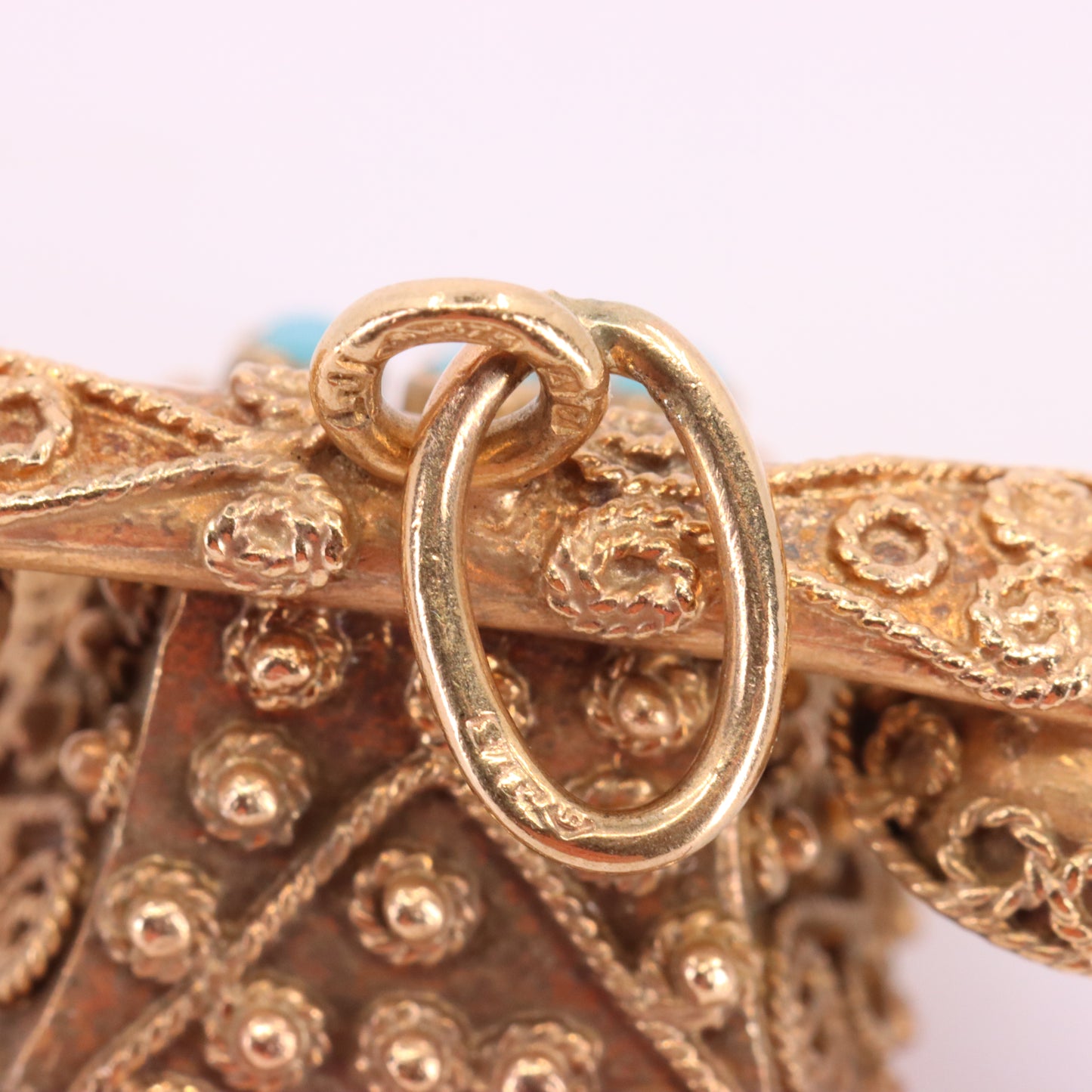 Vintage 9ct Hallmarked Gold Turquoise Rotary Phone Pendant Retro Charm Gift
