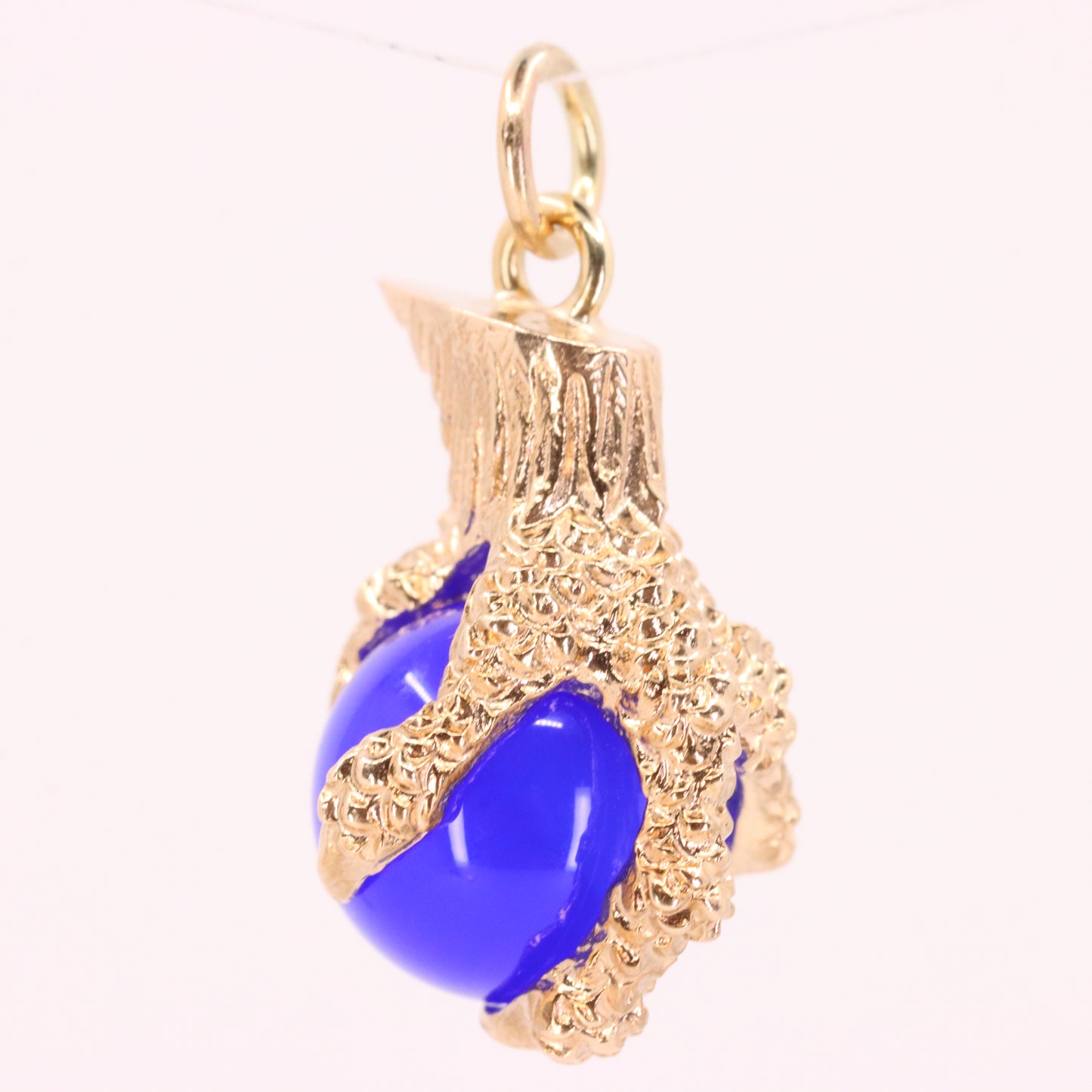 Vintage 9ct Hallmarked Yellow Gold Blue Agate Claw Charm Talisman Pendant Gift