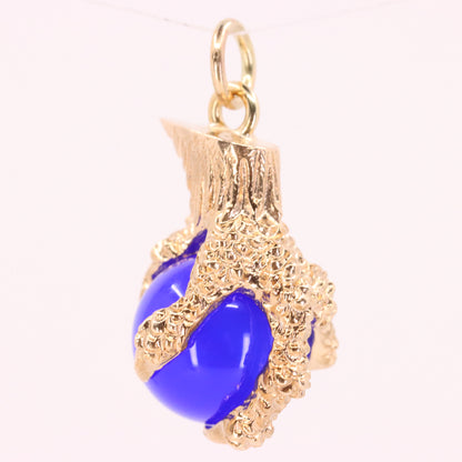 Vintage 9ct Hallmarked Yellow Gold Blue Agate Claw Charm Talisman Pendant Gift